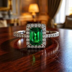 Swarovski Angelic Emerald Green Crystal Rectangular Ring Rhodium Plated